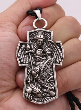 外贸爆款 圣迈克尔大天使合金项链欧美流行项饰男S士吊坠 厂家直