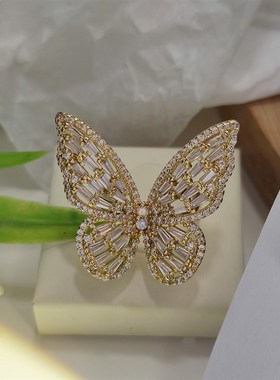 感奢华超仙e锆石蝴蝶开口食指戒指ins潮韩版网红冷淡风指环女