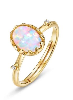 极光恋曲仿欧泊石复古宫廷风镀S925L银戒指女指环高贵典雅气