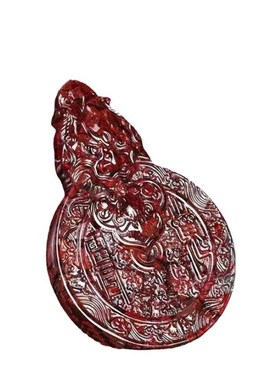 天然晶体原矿朱砂山鬼花钱饰品项饰吊坠男貔貅纹项链Y女本命年挂