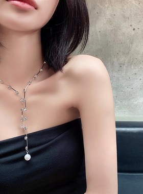 长款Y形水钻颈链欧美夸张奢华项链吊坠G女潮网红ins土酷蹦迪锁骨