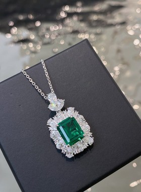 辉之翼珠宝 20i23新款S925项链女欧美复古豪华4ct纳米绿9*11mm时