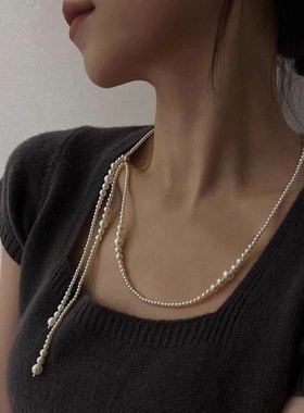 磁铁扣玻璃珍珠j一款多戴叠戴项链长款渐变珍珠毛衣链女新中式项