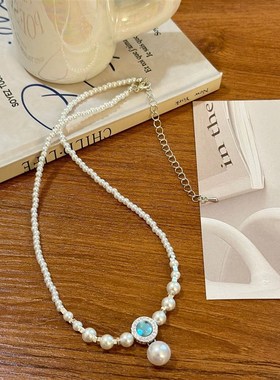 小众轻奢气质碎银几两珍珠海宝蓝猫E眼石串珠手链戒指项链耳饰配