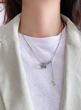 S925银复古泰银财源q滚滚小蛮腰算盘项链女个性嘻哈潮女吊坠毛衣