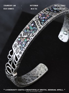 彩贝几何涂鸦图腾开口手q镯女ins小众设计感时尚高级手环个性配饰