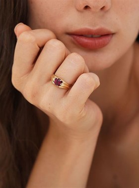 新品仿碧玺花朵戒指l高端气质简约镀S925银高级感精致时尚百搭热