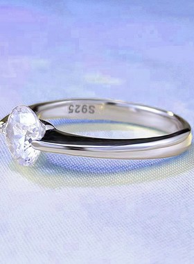 珠宝 2023新款925银戒指一克拉仿真钻豪华满V钻日常派对佩戴