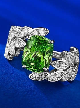 珠宝2d023新款绿钻戒指S925银树叶小清新镶嵌高碳钻小众设计女