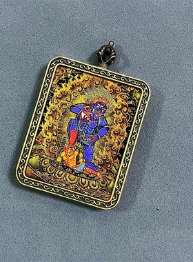 非纯手绘黑c财神唐卡吊坠项链景区夜市平安招财配饰纪念品代发吊