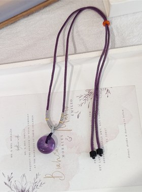 天然紫水晶平安j扣项链女学生简约新颈链简约气质紫色吊坠锁骨链