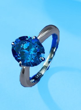 珠宝新款g仿真皇家蓝8*10椭圆戒指女S925银简约指环订婚戒指