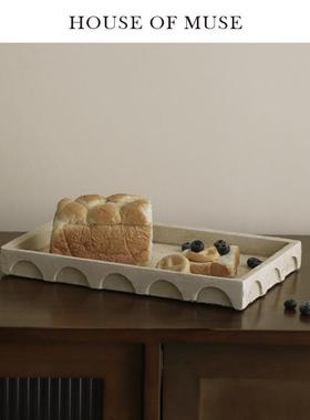 缪斯家 洞石质感中古托盘桌面摆件家用浴室客厅玄关收纳装饰盘