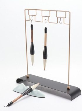 现代简约新中式禅意书房摆件 办公室样板房间毛笔架笔挂软装饰品