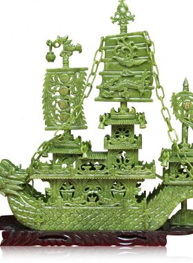 玉器60CM龙船客厅摆件办公室家居玉石饰品一帆风顺工艺品商务礼品