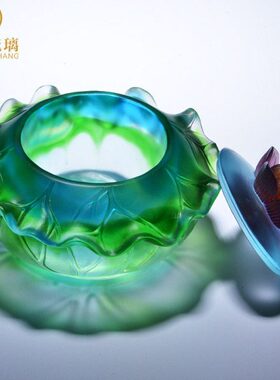 琉璃荷花聚宝盆摆件玄关钥匙收纳存钱罐家居装饰摆设高档创意实用