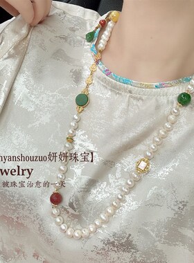 新中式国风新款百搭天然淡水珍珠回纹珠显白大气时尚轻奢感项链