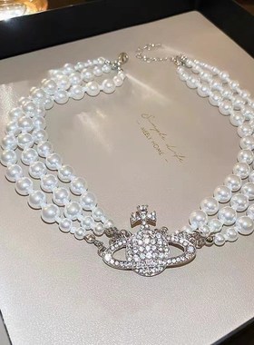 土星珍珠项链2023新款轻奢小众脖H颈链高级珍珠项链小众设计感