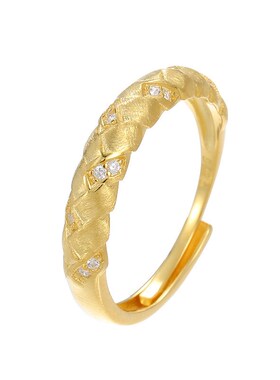 S925银麦穗拉丝编织戒指女中古高级感指环精致X质感新品指戒