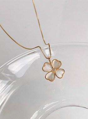 玻璃猫眼石!镀14K锁骨链气质简D约高级感心形幸运项链饰品颈链女