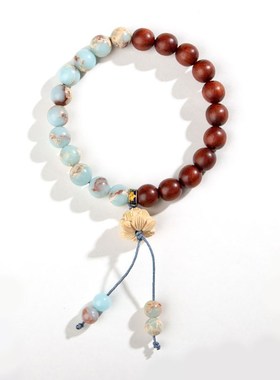 五台携芷莲花寿山石手串新u中式绿檀手链女禅意木质佛珠男款转运