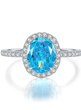 珠宝2023新款S925银高碳钻一克G拉椭圆海蓝锆6*8雷迪恩戒指女