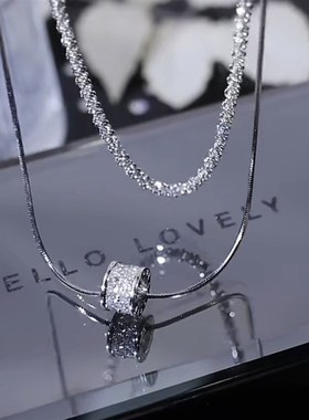 新款双层精致g项链女 粗链条钛钢多层圆环镂空小蛮腰转运珠锁骨链