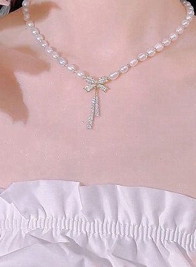 蝴蝶结珍珠项链女2022年新款潮轻奢设H计感高级网红气质锁骨链颈