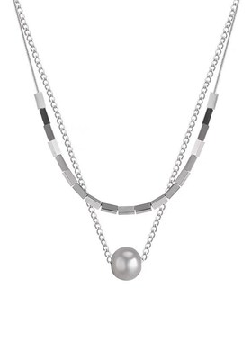 双层钛钢圆珠方块项链配饰男女不掉色高I级感卫衣链简约百搭毛衣