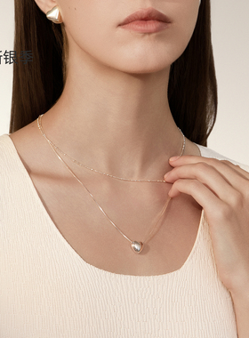 s925纯银爱心双层项链女