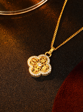 纯银金包银满钻四叶草锁骨链