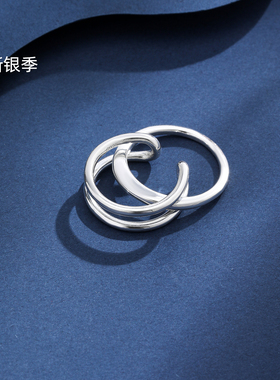 新银季925纯银开口对戒指女简约几何叠戴时尚个性指环高级感轻奢