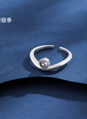 新银季设计师款925纯银月光石戒指女轻奢开口食指戒简约时尚百搭