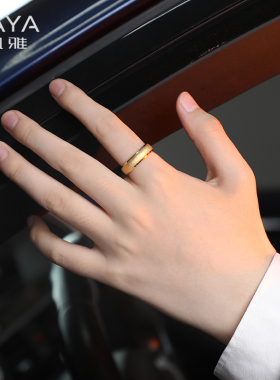 磨砂素圈戒指男士钨金古法金色潮简约银色K钨钢食指单身指环女尾