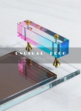 现代简约欧式轻奢l炫彩水晶托盘摆盘样板房售楼处客厅餐桌饰品摆