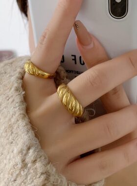 可水洗保色秋冬面包系列复古设计感时尚个性高级镀金戒指环女款