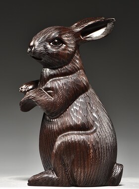 黑檀实木雕刻兔子摆件十二生肖实木福兔家居装饰开业送礼工艺品