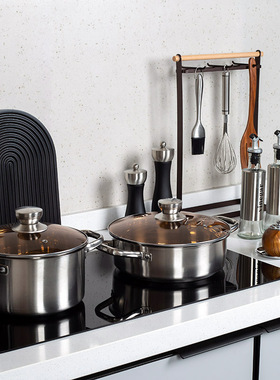 样板间厨房摆件组合软装饰品不锈钢锅具砧板花艺展厅Y道具现代轻