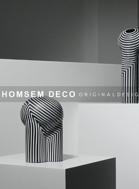 简约现代极简黑色树脂插花器样板房D间客厅餐桌面花瓶软装饰品摆