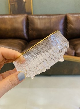 忠俊 纯手工制作 三足水晶玻璃金边D底部水滴纹小果斗 小碗 轻奢