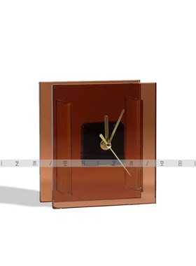 空合 现代轻奢复古音响方形玻z璃时钟 样板间售楼处家居桌面摆件