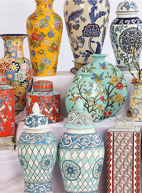 欧式复古陶瓷粉彩花瓶r将军罐民宿家居样板间桌面摆件博古架装饰