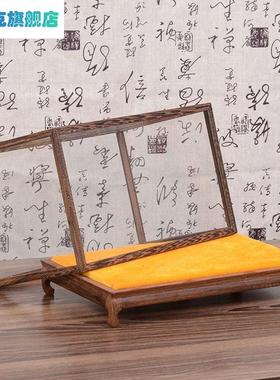 博古架实木摆件玻璃罩子红木x雕刻工艺品花瓶底座防尘透明展示盒