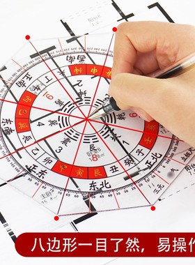 妙如意 三元立极尺户型图布局专用定位尺八边形亚克力透明罗盘