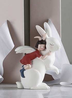 本与卡通兔子女孩桌面摆件儿童房间软装饰品样板房间玄关家居摆设