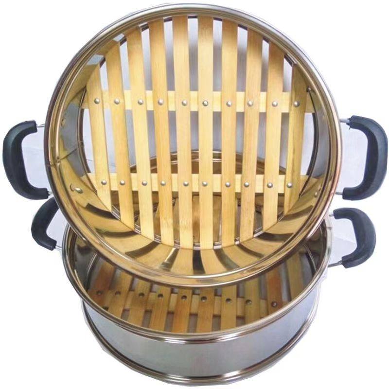 【送笼布】不锈钢蒸屉平口蒸笼竹底蒸锅多用锅电锅家用蒸馒头蒸格,淘宝优惠券,粉丝福利购,淘宝优惠卷
