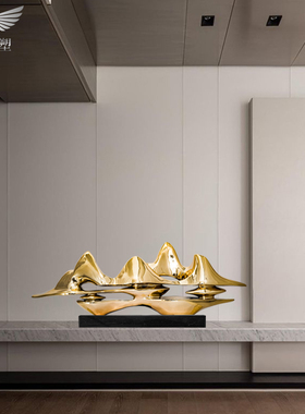 现代中式玄关酒店客厅桌面招财雕B塑摆件样板房抽象电镀艺术装饰