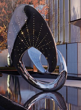 不锈钢雕塑定f制户外金属景观抽象艺术园林装饰品镜面彷真落地摆