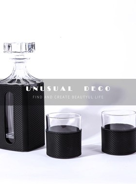 现代轻奢皮质玻璃酒具酒杯醒酒器组合摆件样板间售楼Y处酒柜饰品