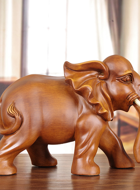 实木雕大象摆件公母象一对木质工艺品客J厅电视酒柜装饰品乔迁礼